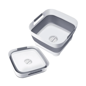 Upgraded 2.4 Gal (9L) Collapsible Dish Basin with Drain Plug, Space Saving Multiuse Foldable Sink Tub, Dishpan, Beverage Tubs for Camping, Vegetable Washing, RV(Gray)