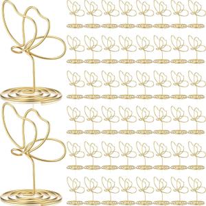 SiliFine 48 Pcs Gold Butterfly Table Number Holders, Place Card Holders for Table Butterfly Photo Holder Decoration for Wedding Reception, Cafe, Centerpieces, Party, Restaurant, Birthday (2 Inch)