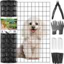 24 in x 59 Ft Welded Wire Fence Black PVC Coated Wire Mesh 2 x 3 in 14GA Garden Fence for Dog Border Fencing Roll Outdoor Animal Barrier Fence with U-Shape Hooks for Yard Plant Vegetable Protection