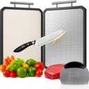 PurpleDove Double-Sided Cutting Board Set [Large] SS304 Stainless Steel Chopping Boards | Stain-Resistant, Non-Porous | Reversible Chopping Board for Meat & Vegetables