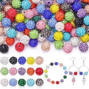 150 pcs 10mm Rhinestone Beads for Jewelry Making, 15 Mixed Colors Shiny Round Shamballa Disco Beads, Sparkle Crystal Clay Christmas for Bracelet Baseball Necklace Earring Crafting and DIY
