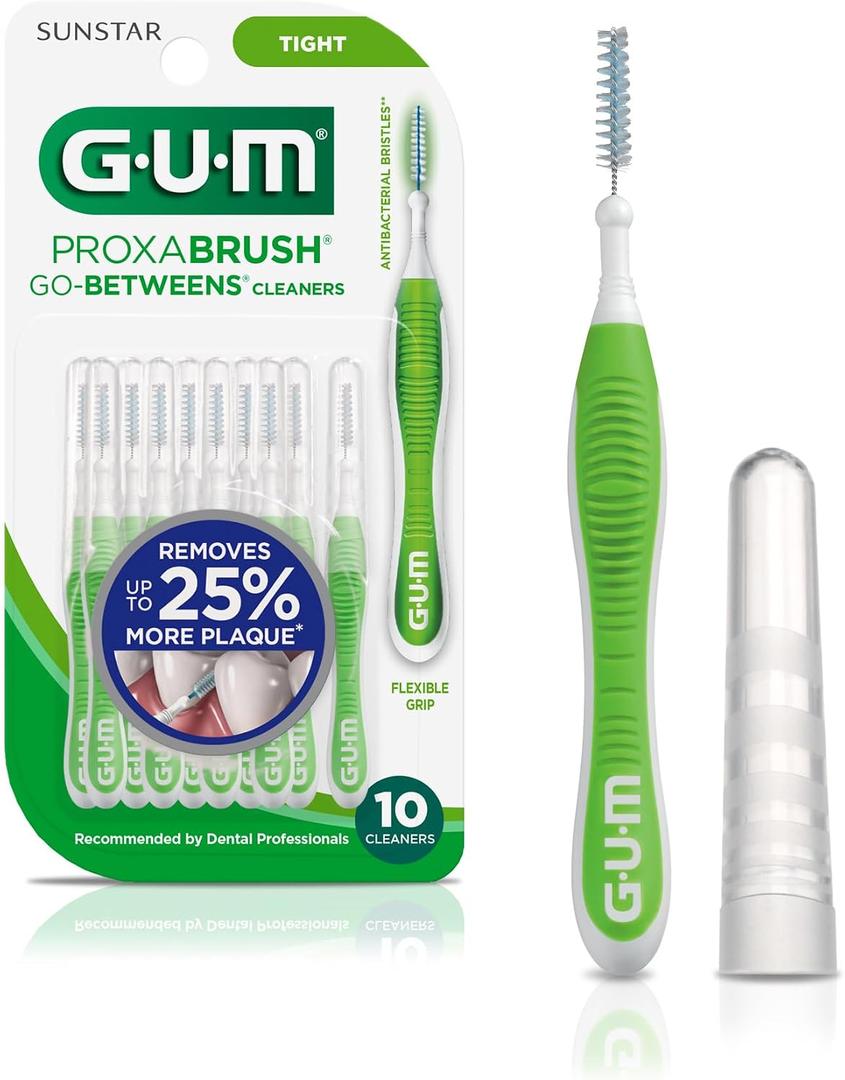 2 x GUM Proxabrush Go-Betweens - Tight - Interdental Brushes - Soft Bristled Dental Picks for Plaque Removal Health - Safe for Braces & Dental Devices, 10ct