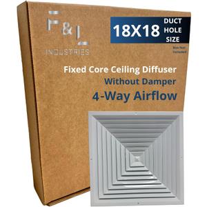 Fixed Core Ceiling Diffuser Without Damper | Premium Quality Aluminum Air Vent for HVAC Systems | Easy Installation & Superior Airflow | Multiple Sizes (18"x18" 4-Way Air Flow)
