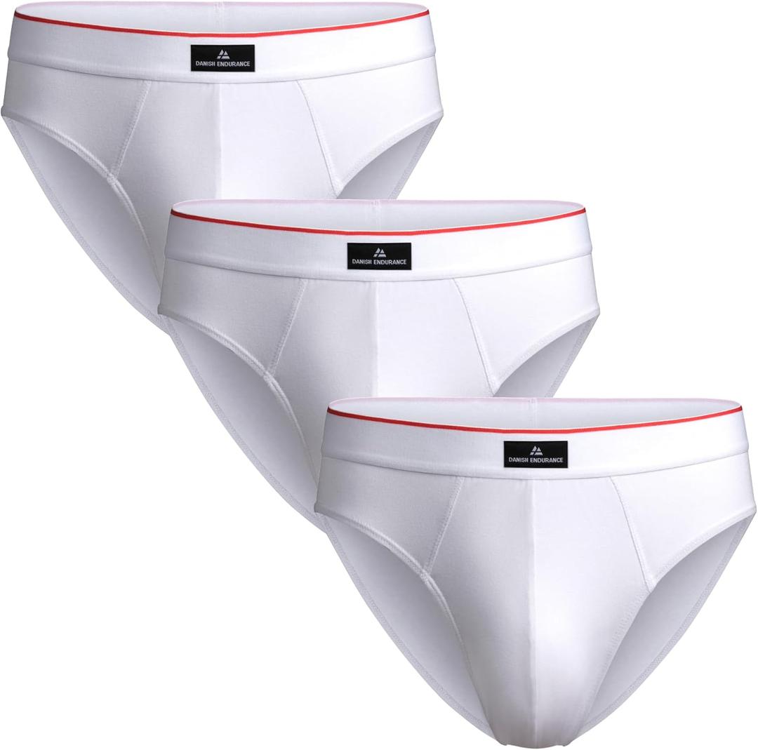 DANISH ENDURANCE Mens Underwear Briefs, Cotton for Men, Boxer Briefs Pack, Ropa Interior Hombre, Calzoncillos White/Red L