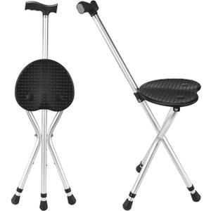 Adjustable Folding Walking Cane with Seat Allows Durability While Walking and Convenience for Sitting, Alloy Crutch Chair, Anti-Slip Lightweight Walking Stick for Seniors (black gray)