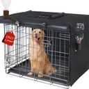 Dog Crate Cover 36 Inch - Three Doors Waterproof Dog Kennel Cover, 600D Oxford Fabric Cage Covers with a Water Bottle Nozzle, Allowing Dogs to Drink Water at Any Time. Black (Cover Only)