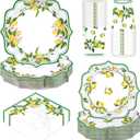 250Pcs Lemon Party Decorations Green Lines Lemon Plates and Napkins Yellow Lemons Theme Birthday Tableware Set for Spring Summer Lemons Bridal Shower Baby Birthday Party Supplies, Serves 50