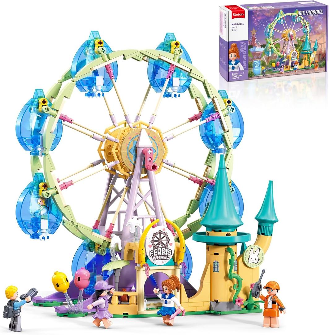 Sluban Amusement Park Ferris Wheel Castle Building Set, STEM Educational Toy Building Blocks Set Gift for Boys & Girls Ages 6-10 (Ferris Wheel Castle)