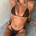 Tainehs Women's Triangle Thong Bikini Set Halter String Sexy Two Piece Swimsuit Cute Bathing Suit (Brown, M)