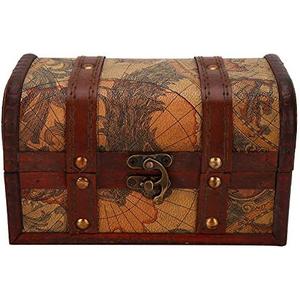 Vintage Treasure Chest, Handmade Decorative Wooden Treasure Chest Box with Map Motifs, Jewelry Storage Case Trinket Jewelry Keepsake Box for Home Décor (Map)
