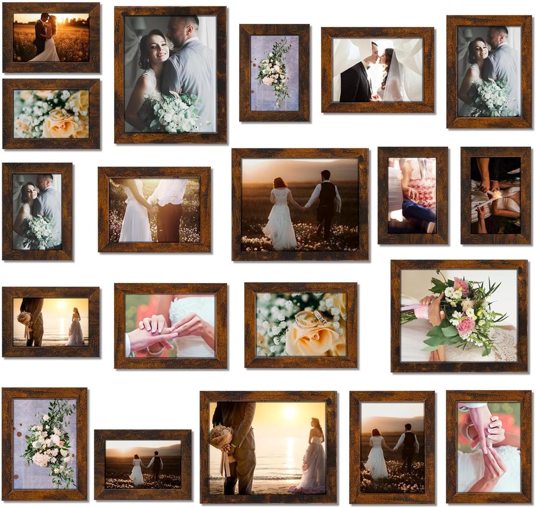 Namalu 20 Pcs Gallery Wall Frames Set Rustic Picture Frames Collage Assorted Photo Wall Decor Pack for Hanging or Tabletop Display Multi Sizes with 8 x 10, 5 x 7, 4 x 6 (Brown)