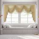 Waterfall Sheer Window Curtains Valance for Living Room - Tassels Swag Curtain Valance for Bedroom Rod Pocket Topper Curtains (Beige, W89 Inch)