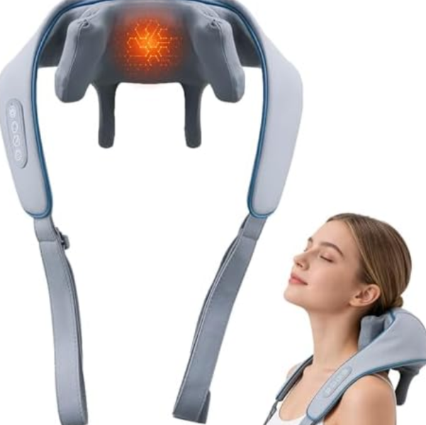 Whriou Neck Massager with Heat,Therapexa Neck & Shoulder Massager, 6D Cordless Electric Shiatsu Back Massager, Rechargeable Deep Kneading Massage Pillow for Neck Shoulders Back Waist Legs, Gray