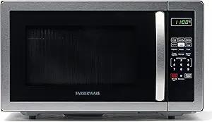 Farberware 1.1 Cu. Ft. Countertop Microwave Oven – 1000 Watt Power, Auto Cook Settings, Defrost, Easy Clean and Child Safety Lock - Stainless