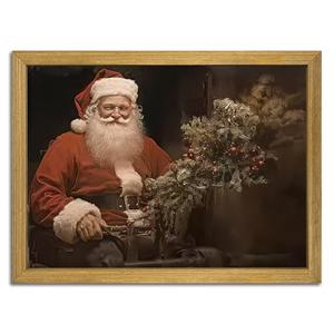 Christmas Wall Art Pictures, Vintage Christmas Wall Decor Prints, Vintage Santa Portrait Canvas Print Posters, Farmhouse Santa Pictures for Wall Framed 16x24 Inch