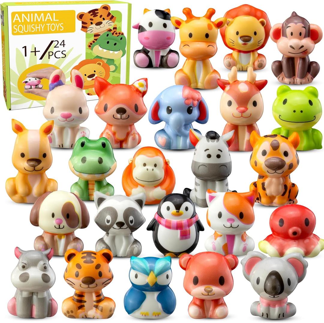 Party Favors for Kids 24PCS Safari Animal Squishy Toys,Goodie Bag Stuffers, Pinata Stuffers,Birthday Gifts for Boys & Girls,Treasure Chest Prizes,Classroom Prizes for Kids