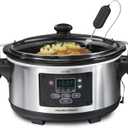 Hamilton Beach Portable 6 Quart Set & Forget Digital Programmable Slow Cooker with Lid Lock, Temperature Probe, Dishwasher Safe Crock & Lid, Stainless Steel (33969A)