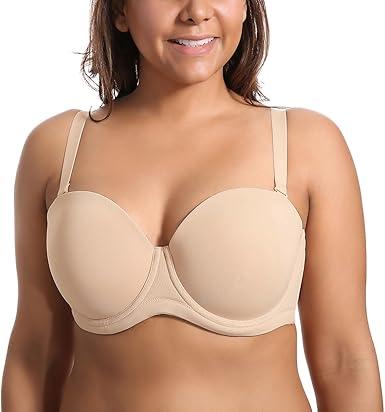  Women's Underwire Contour Multiway Full Coverage Strapless Bra Beige  36DD 