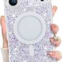 Bonoma for iPhone 17 Pro Max Case 2025 Sparkly Glitter Bling Back, Magnetic Support for MagSafe Shockproof, Crystal and Clear High-Duty Protection for Girls Women -Glitter Crystal