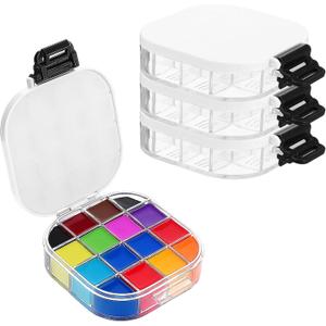 4 Pcs Airtight Paint Storage Palette Box 16 Wells Stay Wet 4.4x3.5x1 in Small Paint Palette with Lid Acrylic Storage Container Tray for Watercolor Gouache Oil Painting Art