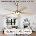 52" White Gold Ceiling Fan with Light and Remote, DC Motor Ceiling Fan with LED Light, 6-Speed Reversible, Dimmable 3CCT, Modern Ceiling Fan for Bedroom Living Room