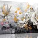 Flower Wall Art for Bedroom, Peony Canvas Wall Decor for Living Room, Black White and Gold Picture Print, Size 40x20 Inches