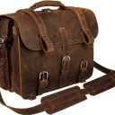 Augus Leather Messenger Bag for Men Briefcase Travel Backpack Shoulder Bag Fit 17'' Laptop