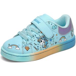 GEERX Toddler Girl Shoe Lightweight Casual Adjustable Strap Cute Unicorn Sneaker Comfortable for Walking Running (Infant/Toddler/Little Kid) (Blue)