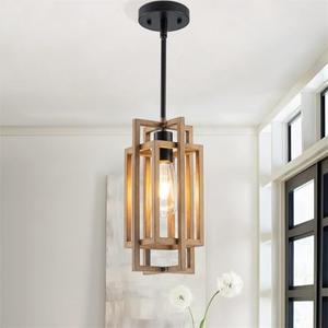 DWLGIGH Modern Farmhouse Pendant Lights Kitchen Island, Metal Hanging Light Fixture with Wood Grain Finish, Adjustable Pendant Lighting for Dining Room,Entryway,Foyer, Fit Sloped Ceiling, E26 Base