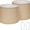 Burlap Lampshades Set of 2, 11.6" Top x 12.6" Bottom x 9.8" High, Brown Drum Shades for Table & Floor Lamps (Spider Fitter), Hand Crafted, Assembly Required