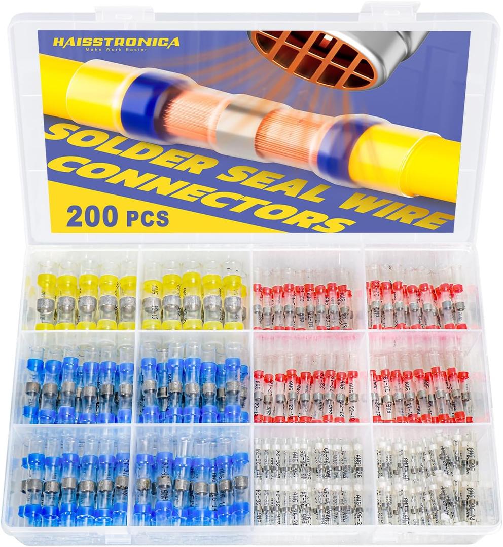 200PCS Solder Seal Wire Connectors-haisstronica Heat Shrink Wire Connectors-Heat Shrink Butt Connectors for Marine,Stereo(20Yellow 50White 65Red 65Blue) Solder Sleeve