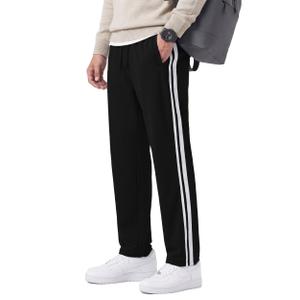 Safort Men's 30"/32"/34" Track Pants Wide Leg Sweatpants Zipper Pockets Loose Sweatpants Athletic Workout 30'', Black, XL (Black, XL)