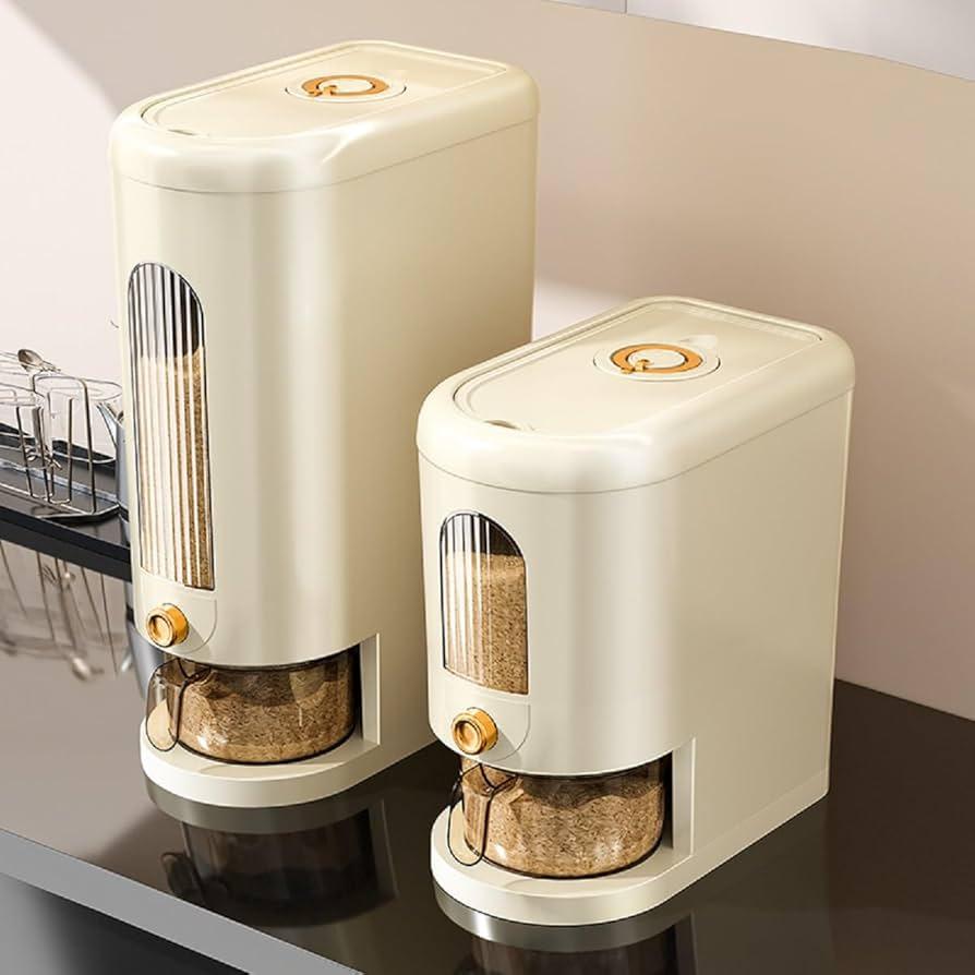 Peaoop 22LBS Rice Dispenser, Large Grain Container Storage with Lid Measuring Cylinder Household Cereal Dispenser Bucket for Kitchen Soybean Corn (22lb)