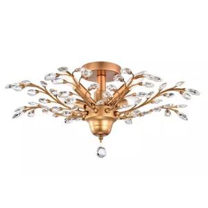 Verna 23.6 in. Dia 4-Light Shiny Bronze Crystal Leaves Branches Flush Mount FD-4084-EJG
