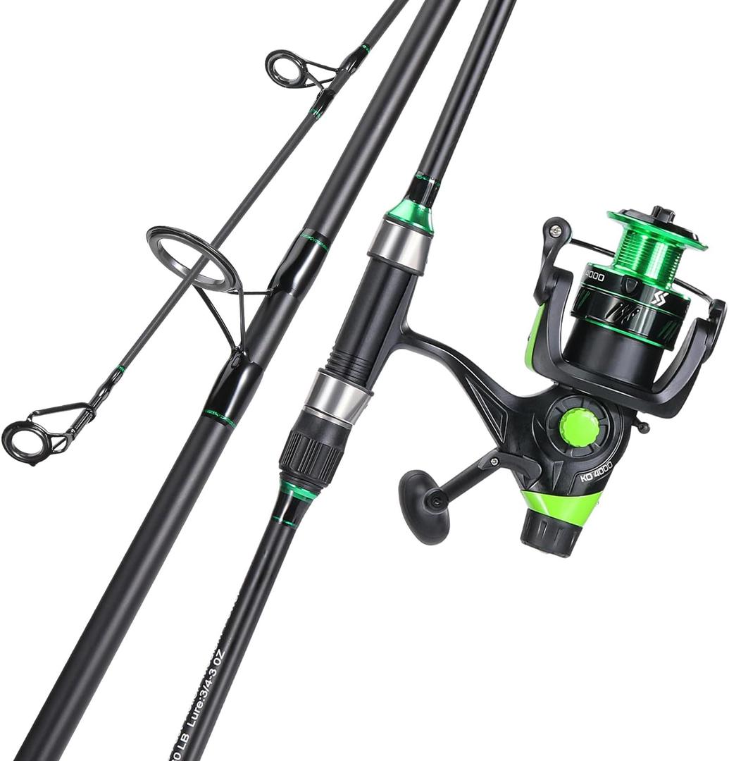 Sougayilang Surf Fishing Rod Combo IM8 Carbon 3 Piece Travel Spinning Rod with 4000 Size Spinning Reel - 11'