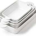 FOBENTA Casserole Dishes for Oven - Ceramic Bakeware Sets of 4, Rectangular Baking Deep Dishes with Handles, Lasagna Pans for Kitchen Cooking & Wedding Gift, Embossed