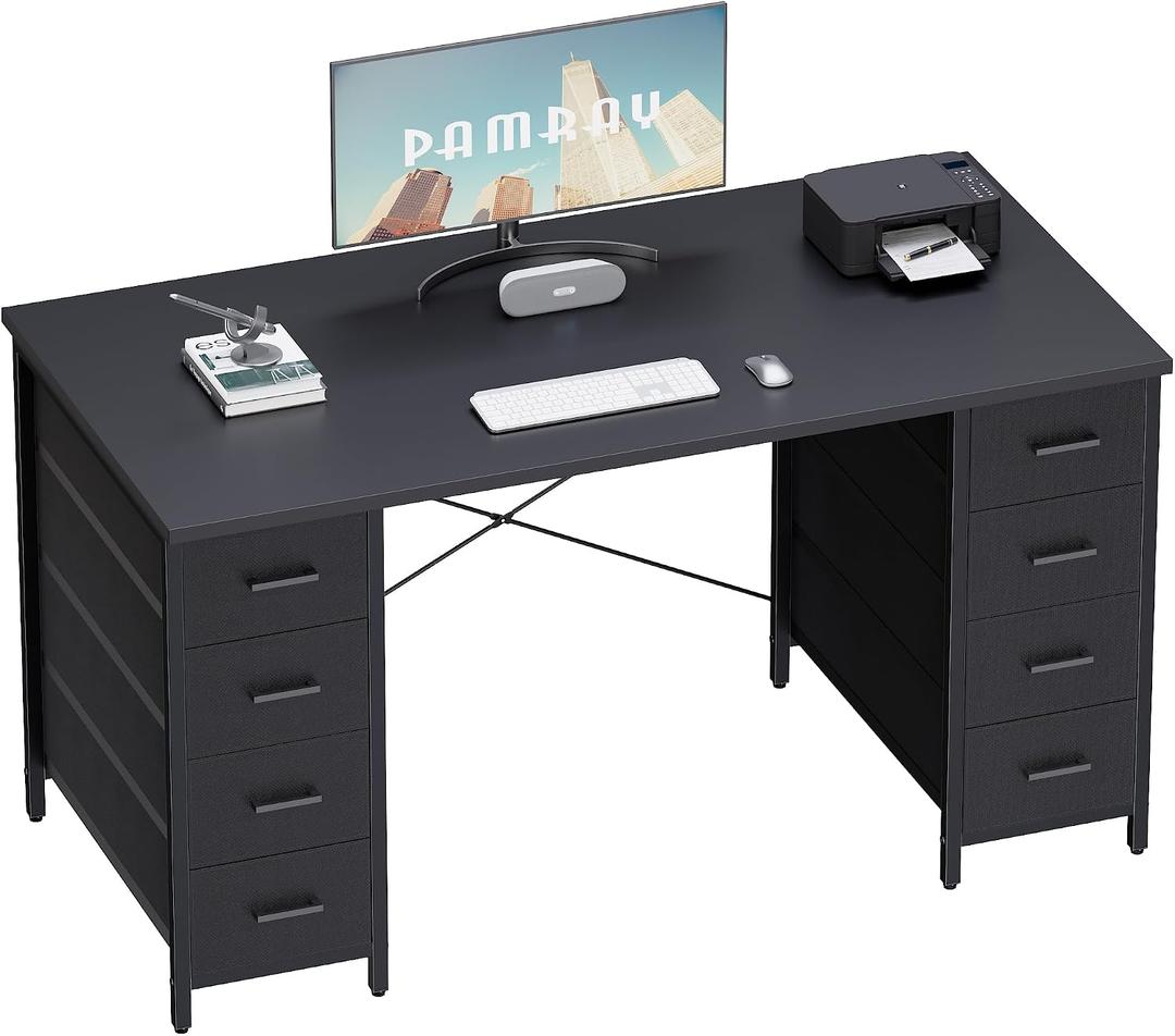 Pamray 47 Inch Computer Desk with 8 Fabric Drawers for Home Office Work