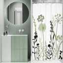 Omifly Small Stall Sage Green Floral Shower Curtain 36Wx72H Inch Black Silhouette Wildflower Rustic Boho Plant Vintage Botanical Leaves with 7 Plastic Hooks Fabric Waterproof Toilet Accessories Decor