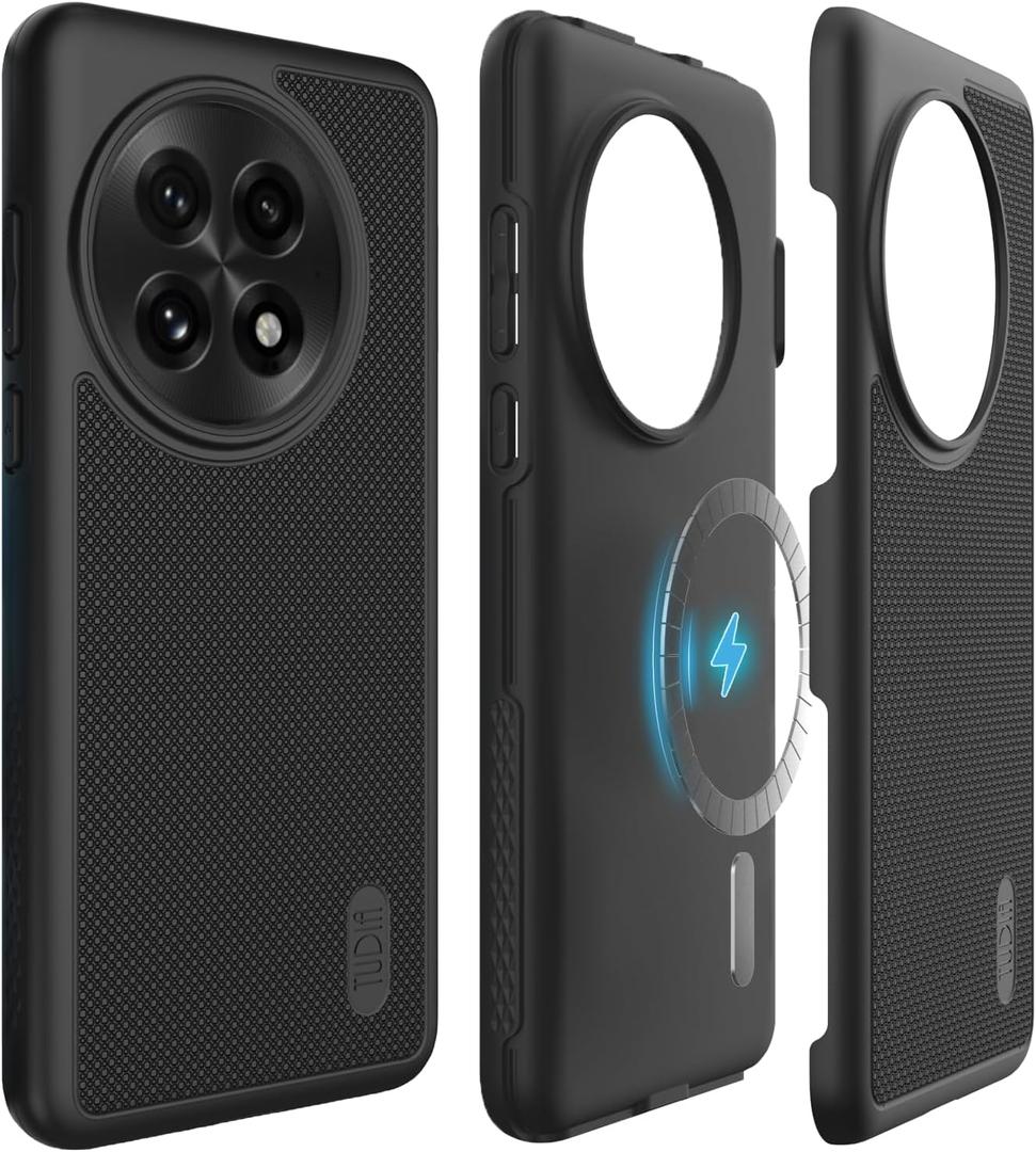 TUDIA MergeGrip [Magsafe Compatible] for OnePlus 13 Case 5G (2025) - [Military Grade Drop Tested] Dual Layer Shockproof Slim Heavy Duty Tough Cover Phone Cases - Black (2 Pack)