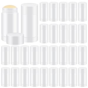 Teenyyou 30 Pcs Empty Deodorant Containers Twist up Filling Stick Plastic Deodorant Container Refillable Bottles Bottomfill Round Lip Balm Tubes for Homemade DIY Lipstick Crayon(50 ml,White)