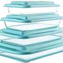 8-Piece Deep Glass Baking Dish Set with Plastic lids,Rectangular Glass Bakeware Set with Lids, Baking Pans for Lasagna, Leftovers, Cooking, Kitchen, Freezer-to-Oven and Dishwasher, Gray