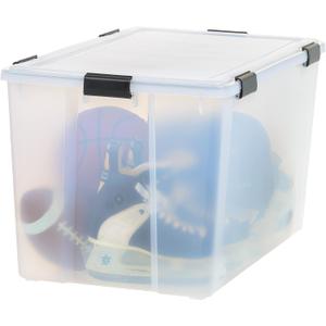 IRIS USA 156 Qt Storage Box with Gasket Seal Lid, BPA-Free, Made in USA - Heavy Duty Moving Containers with Tight Latch, Weather Proof Tote Bin, WEATHERPRO - Clear/Black
