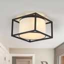 Semi Flush Mount Ceiling Light Fixture, 3-Light Fabric Drum Shade Ceiling Light With Black Metal Frame, Entryway Light Fixtures, Close To Ceiling Light For Bedroom, Living Room, Kitchen, Hallway (12 inch)