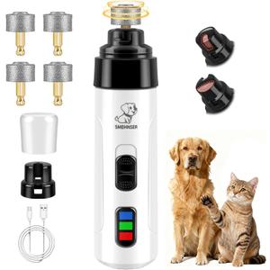 Silent Dog Nail Grinder, Electric Dog Nail Trimmer, USB Rechargeable Pet Nail Grinder, Painless Paws Grooming for Small Medium Large Dogs & Cats with 4 Grinding Heads