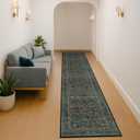 Vintage Washable 2x10 Runner Rug Non Slip for Hallway, Kitchen, Entryway, 10ft Stain Resistant Extra Long Soft Rug Runners, Dark Green Floral Unique Botanical Floor Mat