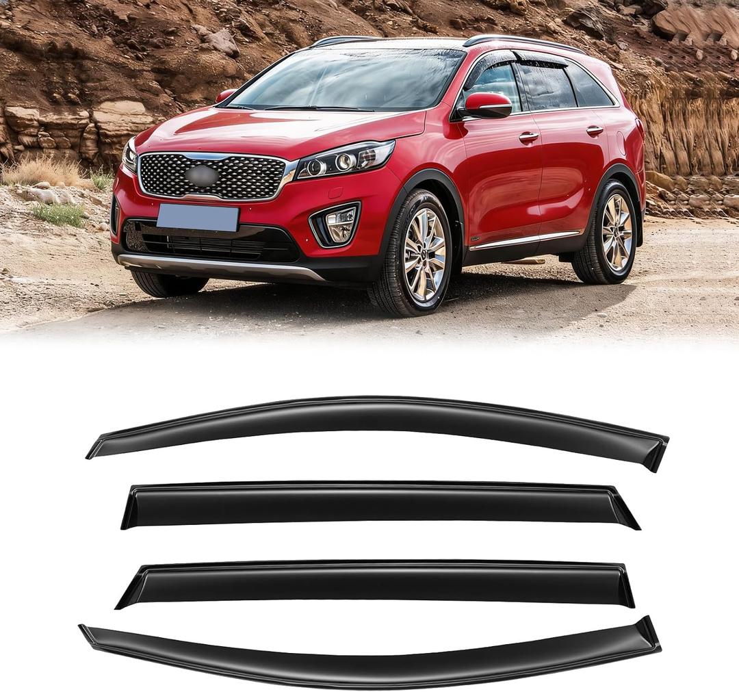 Window Visor for 2016-2020 Kia Sorento, Out-Channel Rain Guards Shields Vent Deflector Shade Wind Dark Smoke Ventshade Ventvisor for 16-20 Sorento 2017 2018 2019 16 17 18 19 20, Outside-Mount, 4PCS