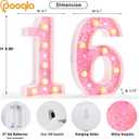 Pooqla 16th Birthday Decorations for Girls, Pink Light Up Numbers for Sweet 16th Birthday, Gift for Girls Party Table Decoration Backdrop Wall Decor for Wedding Anniversary Decor