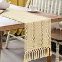 8 x OTOSTAR Boho Table Runner Beige Macrame Table Runners with Tassels Woven Table Runner 72 Inches Long Rustic Farmhouse Table Runners for Kitchen Dining Room Home Decor 12x72 Inch (Beige)