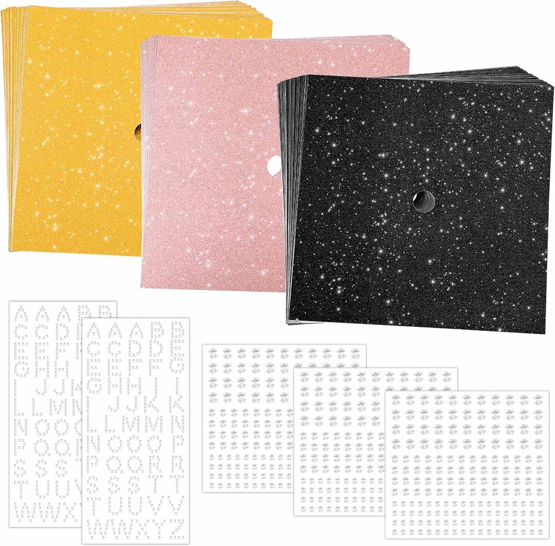 TaoBary 30 Pcs Glitter Graduation Cap Topper Self Adhesive Graduation Cap Decoration with 5 Pcs Letter Alphabet Sticker for Grad Hat Craft DIY(Black, Gold, Rose Gold)