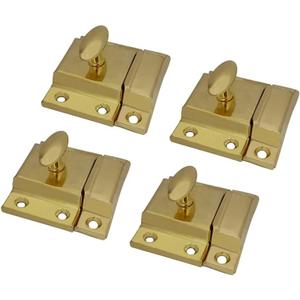 QCAA Oval Turn Cabinet Latch, for Cupboard & Other Furniture, Large, Brass Plated, 4 Pack